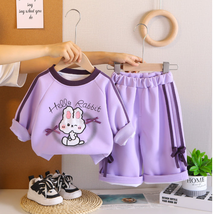 Kids Bunny Sweatshirt & Shorts Set β Grey or Purple (1-5 Years)